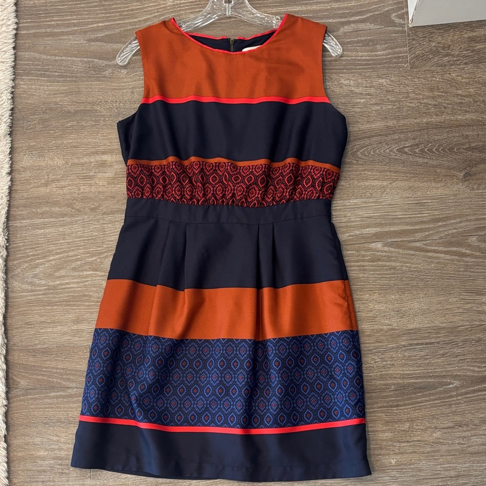 Elegant Orange and Navy Dress